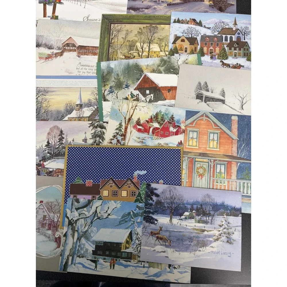 Vintage Christmas Cards Fronts ONLY Houses Barns More Scrapbooking Crafts 50+